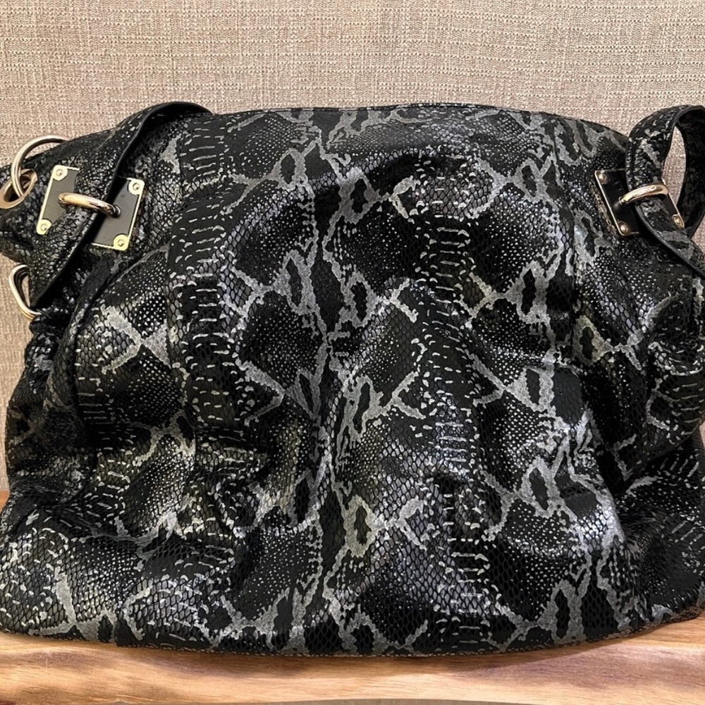 Elliott Lucca Black Grey Python Embossed Bag - image 2